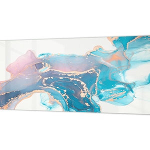 Toughened printed glass backsplash - Wideformat steel coated wall glass splashback Colourful abstractions Series: Abstract fluid art