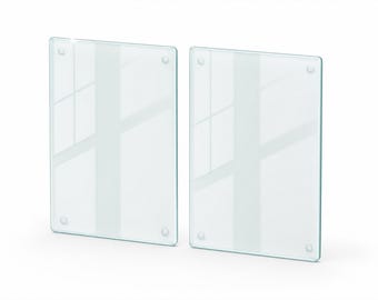 Twin Tempered Glass Cutting Boards, Stovetop Hob Cover, 30x52cm Clear Prep Stations