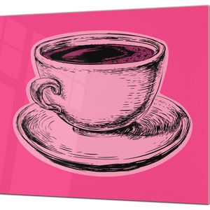 KITCHEN BOARD & Induction Cooktop Cover – Glass Pastry Board - Tempered Glass Chopping Board and Serving Tray; Pop Art Cup of Coffee 1