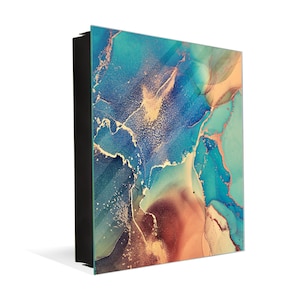Concept Crystal Decorative Wall-Mounted Key Box with Tempered Glass - Wall Art & Magnetic Memo Board - Entryway Organizer: Modern fluid art