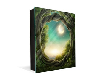 Decorative Key Cabinet with Magnetic Glass Board: Enchanted dark forest 