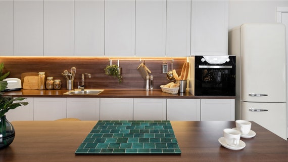 KITCHEN Board & Induction Cooktop Cover Glass Pastry Board D25 Textures and  Tiles 1 Series: Green Vintage Ceramic Tiles 1 