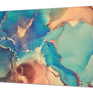 HUGE TEMPERED GLASS cooktop cover – Glass Cutting Board and Worktop Saver DD33 Colourful abstractions Series: Modern fluid art