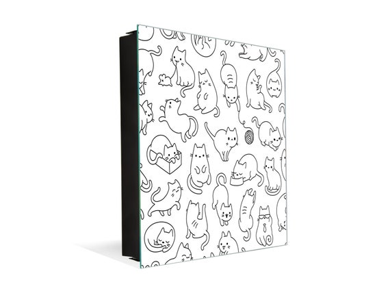 Decorative Key Cabinet Storage Box Cute Cats Magnetic White Etsy