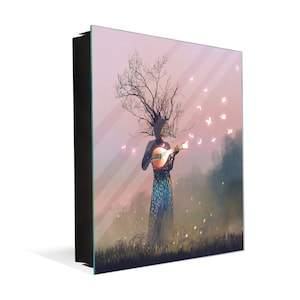 Decorative Wall-Mounted Key Box with Tempered Glass - Stylish Organizer for Hotels: Singing tree