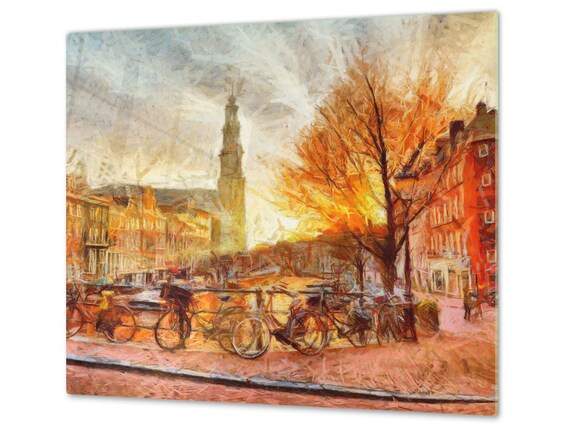 Orange Horses Abstract Glass Chopping Board Kitchen Worktop Saver Protector
