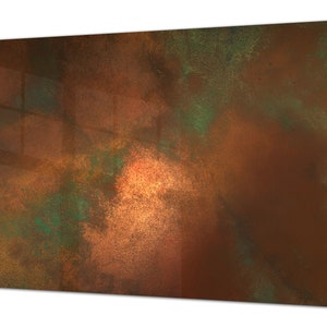 BIG KITCHEN BOARD & Induction Cooktop Cover – Glass Pastry Board DD34 Rusted textures Series: Oxidized copper with green accents