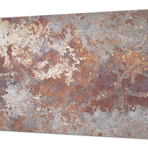 BIG KITCHEN BOARD & Induction Cooktop Cover – Glass Pastry Board DD34 Rusted textures Series: Rusted metal