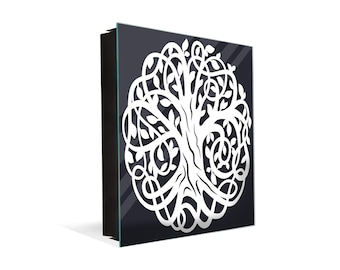 Key Box for Wall with Magnetic Glass Front Panel: Celtic Tree of Life