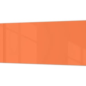 May include: A rectangular, orange panel with a glossy finish. The panel is a solid colour with subtle reflections, suggesting a smooth surface. The shape is long and rectangular, suitable for wall decor.