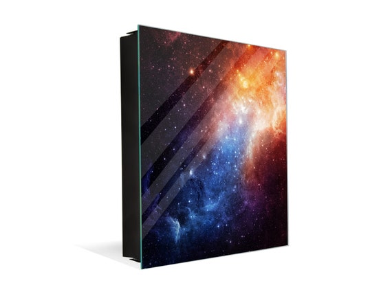 Decorative Key Cabinet With Magnetic Glass Board Galaxy Image Etsy