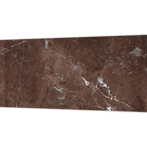 Toughened printed glass backsplash - Wideformat steel coated wall glass splashback Marbles 1 Series: Polished brown stone