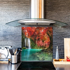 Glass kitchen backsplash – Tempered Glass splashback – Photo backsplash: Autumn Waterfall