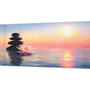 Toughened printed glass backsplash - Wideformat steel coated wall glass splashback Nature Series: Zen Concept - Spa water lilly