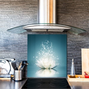Toughened glass backsplash – Art glass design printed glass splashback: Shining Water Lily 1