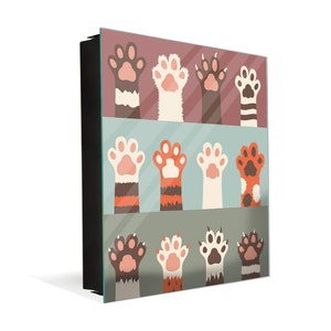 50 Keys Holder with Glass Magnetic Dry Erase Board: Cats paw 
