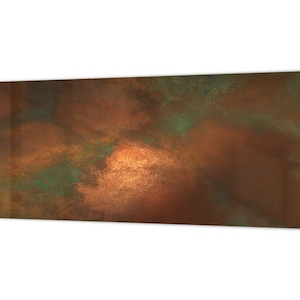 Contemporary glass kitchen panel - Wide format wall backsplash Rusted textures Series: Oxidized copper with green accents