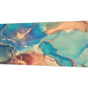 Toughened printed glass backsplash - Wideformat steel coated wall glass splashback Colourful abstractions Series: Modern fluid art