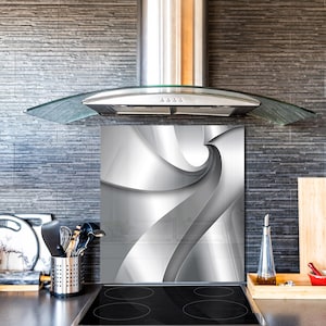 Toughened glass backsplash – Art glass design printed glass splashback: Silver Wave