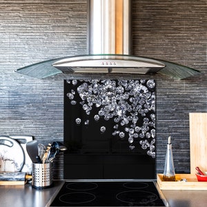 Toughened glass backsplash – Art glass design printed glass splashback: Diamonds Black Background 2