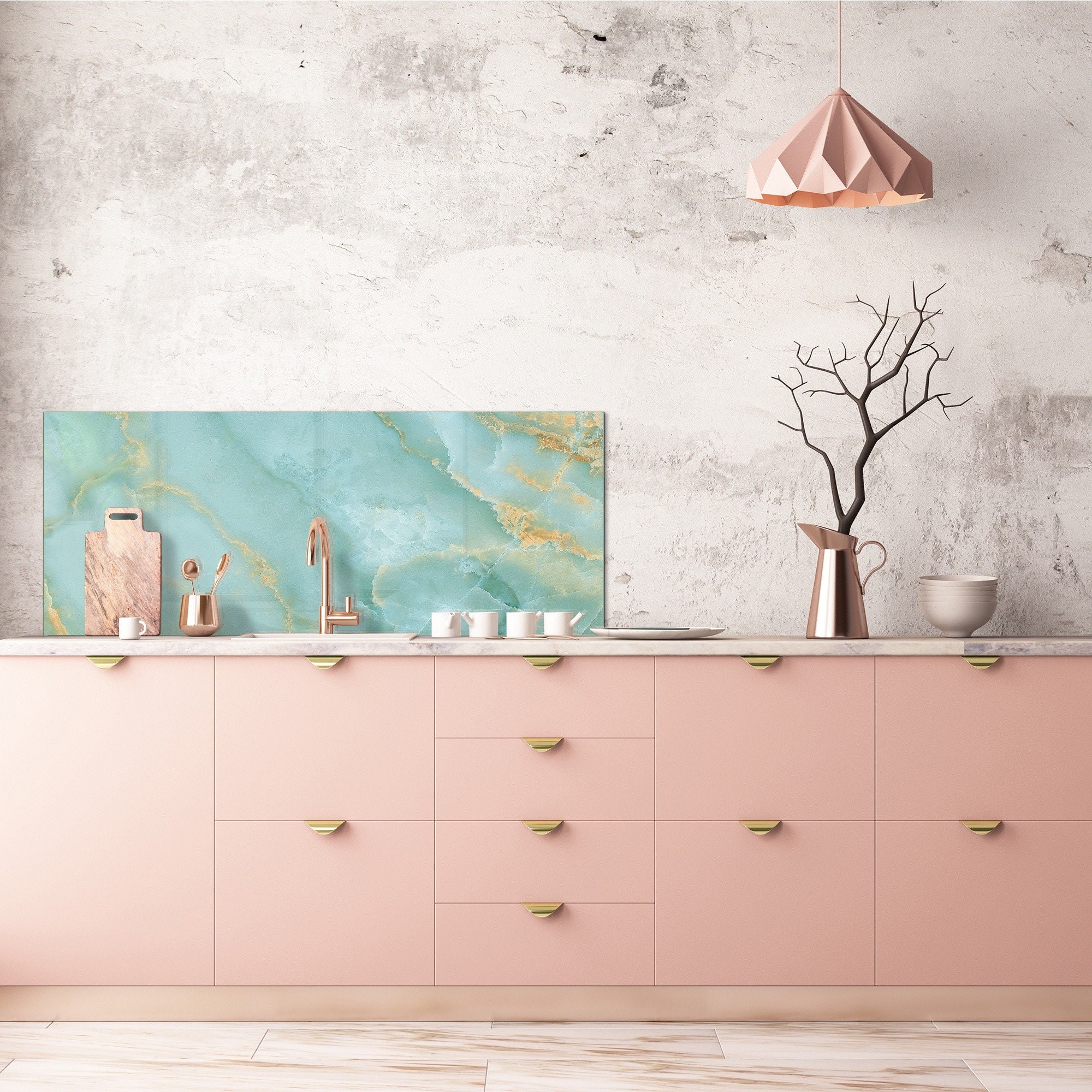 Wideformat Tempered Glass Kitchen Wall Panel With Metal Etsy