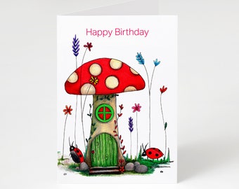 Ladybird Toadstool Village, Happy Birthday Card