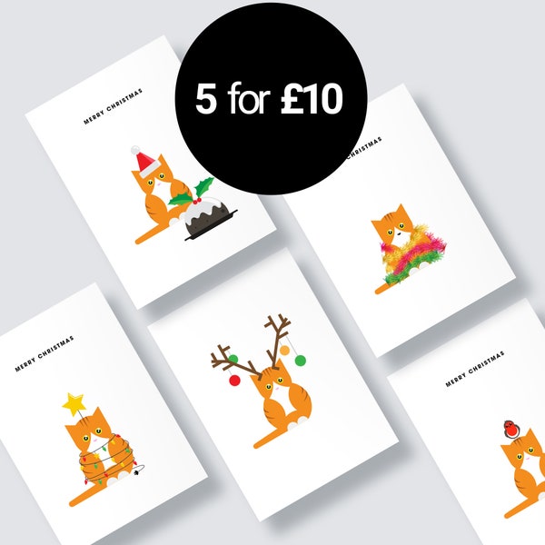 Christmas Card Pack Ginger Cat | Ginger Cat Christmas Card Pack | Happy Christmas | Marmalade Cat Xmas Cards | Pack of 5 Christmas Cards