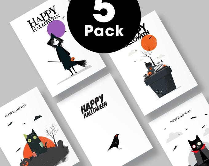Featured listing image: Happy Halloween Card Pack (contains 5 different designs)