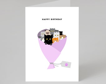 Cats Bouquet | Happy Birthday Card | Birthday Cat Card | Card from the Cat | Card for a Cat Lover | Funny Cat Card