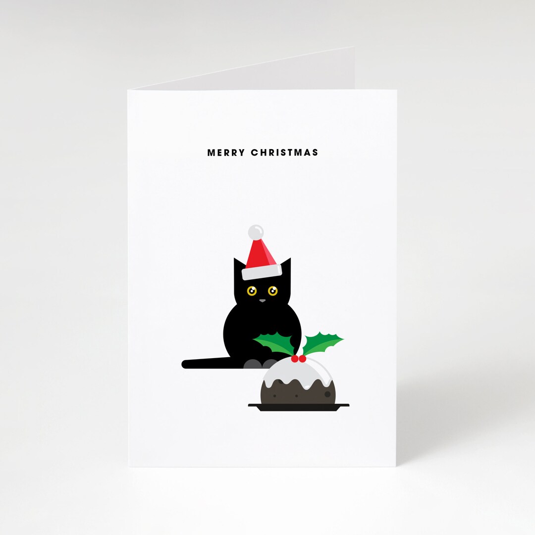 Christmas Pudding Cat Christmas Card Happy Holidays Etsy UK
