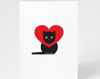 Black Cat Heart Hat Card: Sweetly Comical Love & Joy