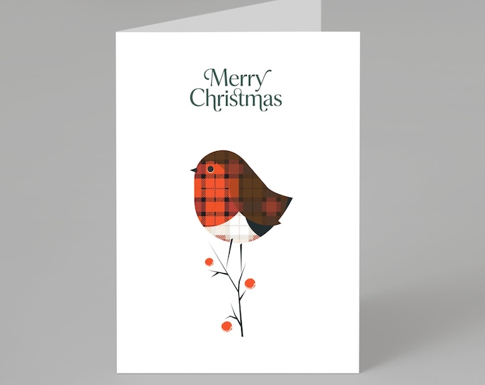 Featured listing image: A Scottish Robin (Tartan Terror), Merry Christmas Card