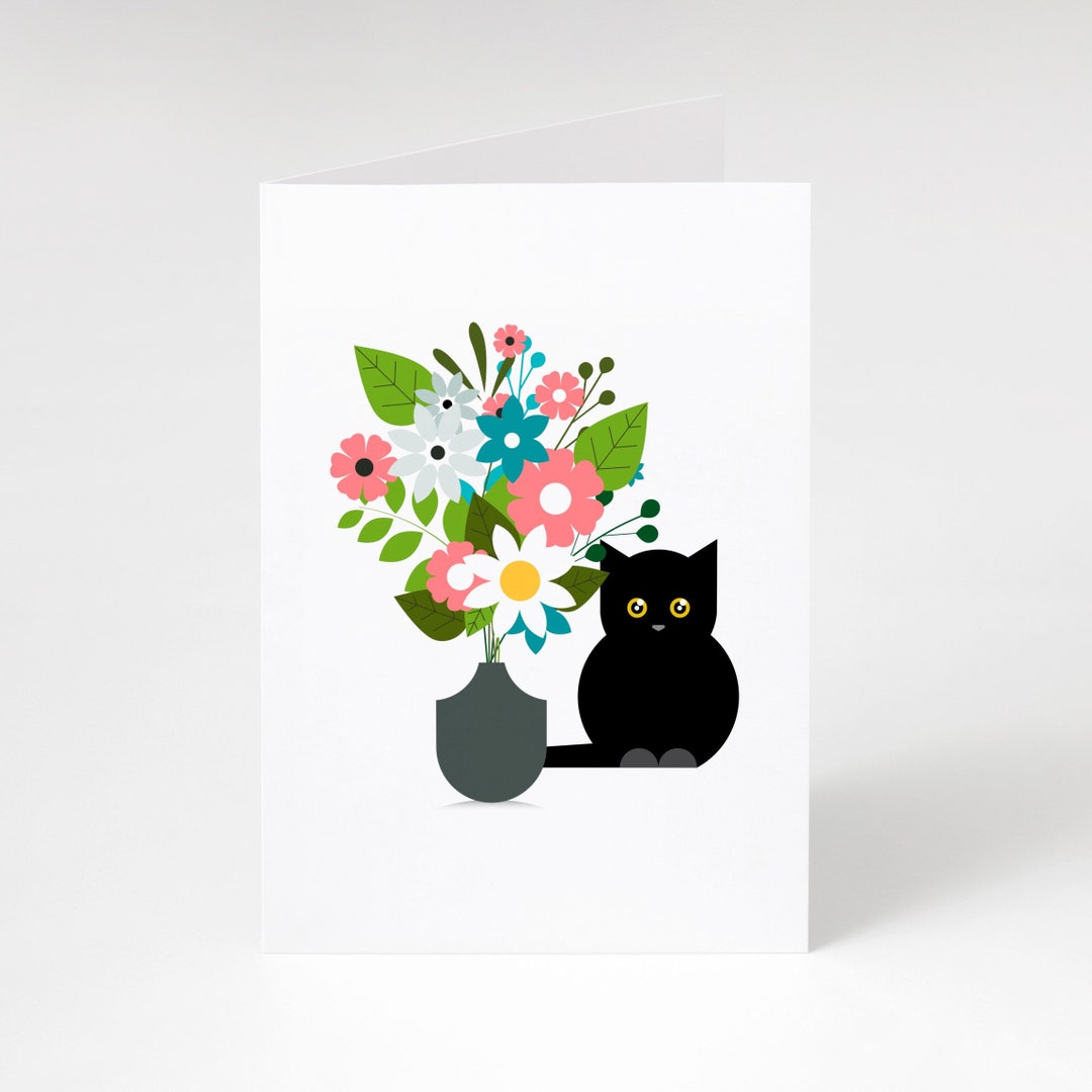Artery8 Geburtstagskarte – Schwarze Katze Mit Gelben Blumen | Blanko-Innenbereich Für Persönliche Wünsche