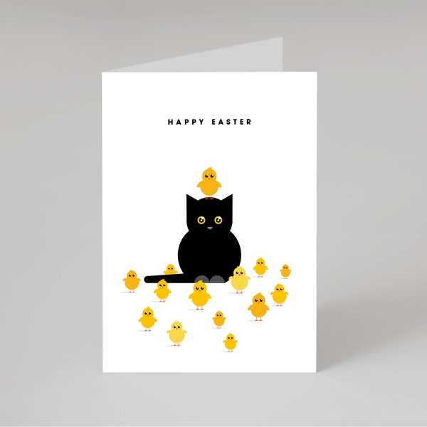 Black Cat and Easter Chick Horde  | Happy Easter Card | Cat Lovers Easter Card | Easter Card from the Cat | Funny Cat Easter Card