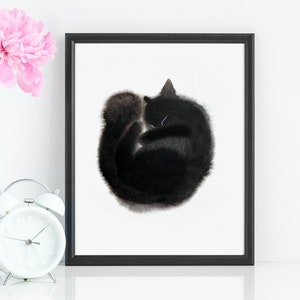 Curled Up Ball Of Cat Art Print, Instant Download Art Printable, Cat Lover Gift Wall Art