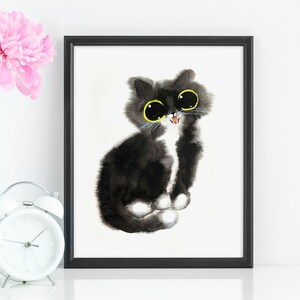 Cat Lover Gift, Fluffy Tuxedo Cat Art Print, Instant Download Art Printable, Cat Lover Home Decor Gift