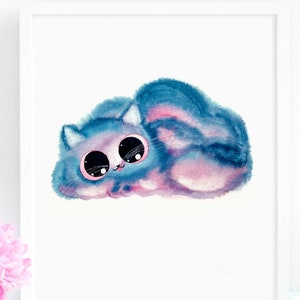 Cloud Cat In Pink and Blue Art Print, INSTANT DOWNLOAD Art Printable, Cat Lover Gift Decor