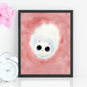 Fluffy White Cat Loaf Art Print, Instant Download Art Printable, Cat Lover Gift Valentines Day Decor