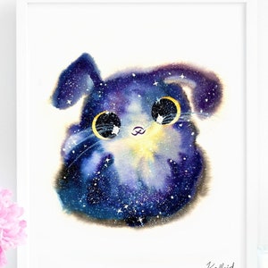 Cat Lover Gift, Galaxy Bunny Art Print, INSTANT DOWNLOAD Art Printable, Woodland Animal Nursery Decor
