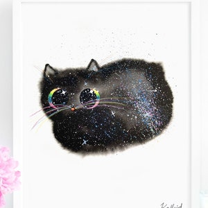 Rainbow Black Loaf Galaxy Cat Art Print, INSTANT DOWNLOAD Art Printable, Cat Lover Gift Decor