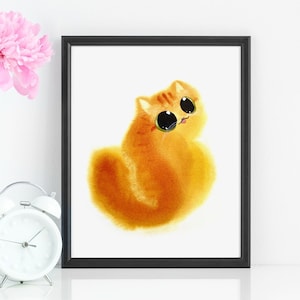 Cat Lover Gift, Orange Kitty Says MLEM! Art Print, Instant Download Art Printable, Cat Lover Gift Illustration