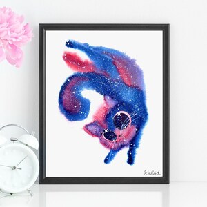 Stretchy Galaxy Cat Art Print, INSTANT DOWNLOAD Art Printable, Cat Lover Gift Decor