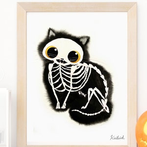 Skeleton Cat Art Print, INSTANT DOWNLOAD Art Printable, Cat Lover Halloween Decor