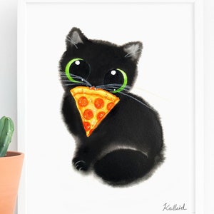 Pizza Cat Art Print, INSTANT DOWNLOAD Art Printable, Cat Lover Gift Decor