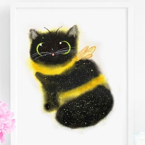 Cat Print, Bumblebee Cat Art Print, Instant Download Art Printable, Cat Lover Gift Decor