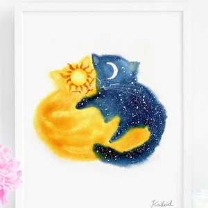 Cat Lover Gift, Sun and Moon Kitties Art Print, Instant Download Art Printable, Cat Lover Decor