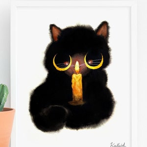 Candlelit Cat Art Print, INSTANT DOWNLOAD Art Printable, Cat Lover Gift Decor