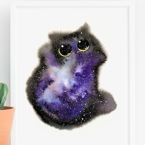 Space Void Galaxy Cat Art Print, Instant Download Art Printable, Cat Lover Illustration