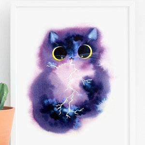 Thunderstorm Cat Art Print, Instant Download Art Printable, Cat Lover Gift Decor, Kids Room, Nursery