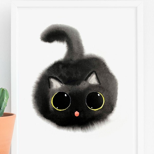 Cute Blep! Black Cat Art Print, Kitty Wall Art Printable, Instant Download Cat Lover Home Decor